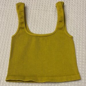 NEW! Free People HAPPINESS RUNS SQUARE NECK Ribbed Crop Top XS/S Gold Green